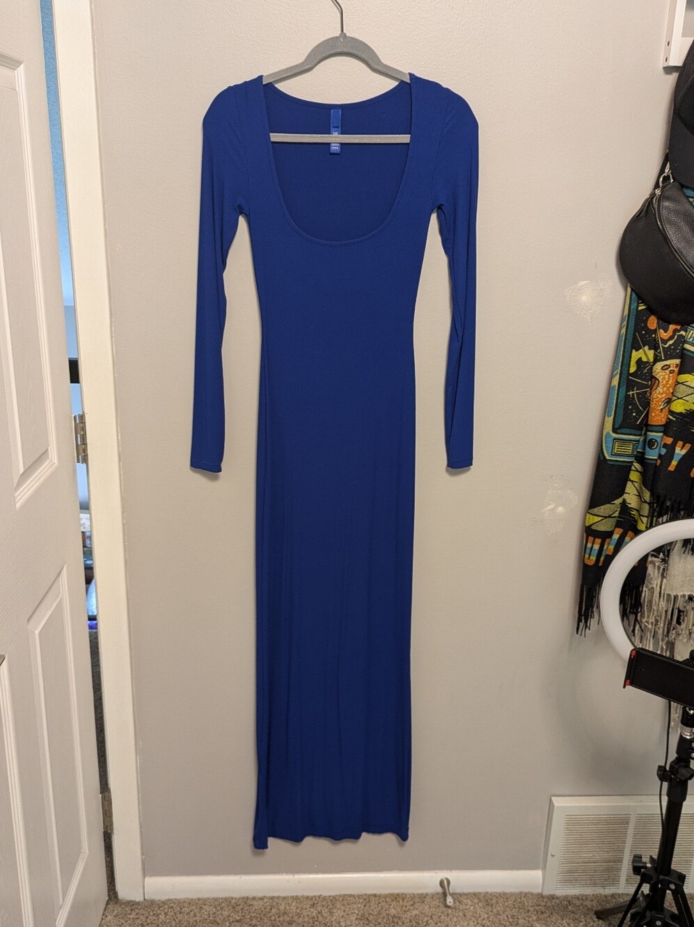 Skims Soft Lounge Long Sleeve Maxi Slip Dress In Cobalt